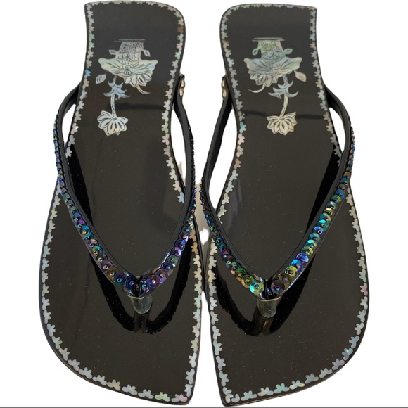 Shoes - - New Asian Oriental Flip Flops Sandals MOP Inlay Black Lacquer Wood